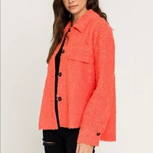 Endless Rose Teddy Shacket, Coral Colored, Size Large, Button Up, Side Slits
